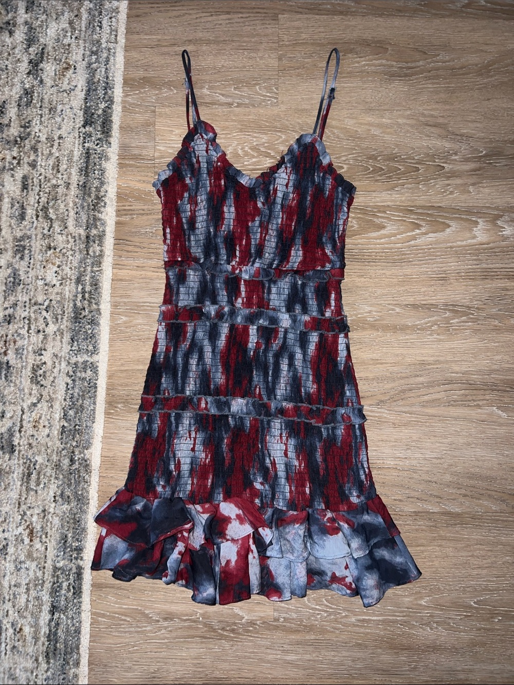 Women’s Red & Gray Slip Dress with Ruffle Hem